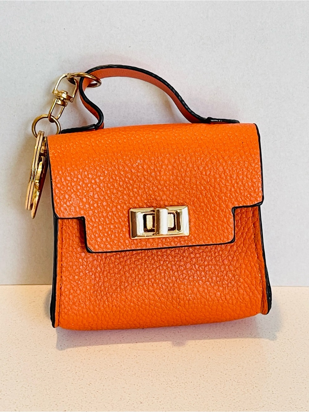 Orange Mini Top-Handle Keychain Bag